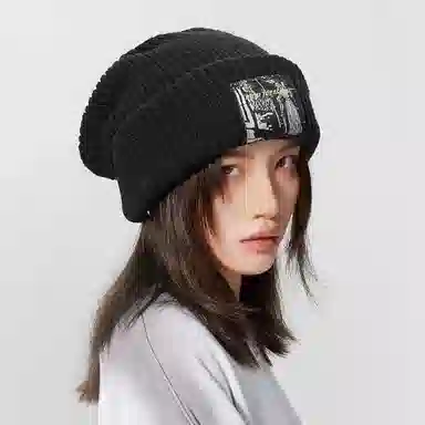 北极绒 秋冬季大头围显脸小贴布毛线尚百搭护耳针织加厚保暖 聚酯纤维 绒线帽 男女同款情侣款