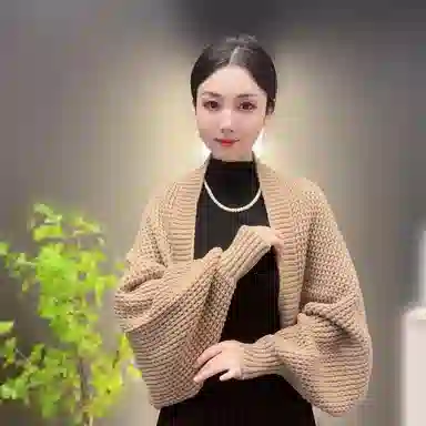 北极绒 针织镂空外搭春秋季 时尚宽松装饰长袖蝙蝠袖 披肩 女款