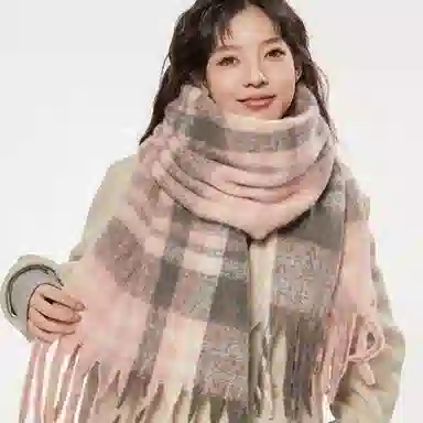 北极绒 冬季高级感格子英伦风学院超大长加厚保暖氛围感 绒线围巾 男女同款情侣款