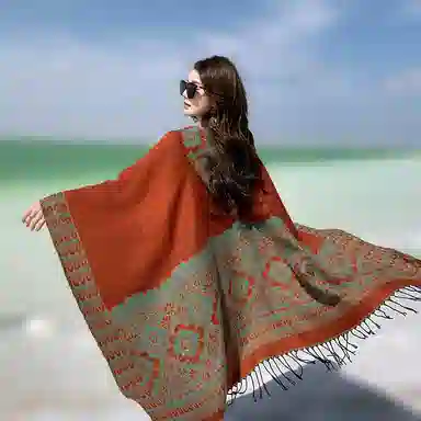 北极绒 旅行拍照穿搭民族风披风 披肩 女款