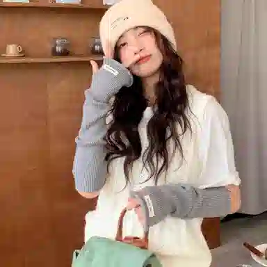 北极绒 粉色多巴胺少女纯色针织毛线袖套针织长款秋冬百搭学生堆堆袖 聚酯纤维 手套 女款