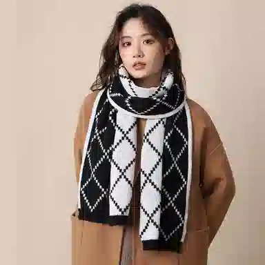 北极绒 红色格子秋冬季高级感百搭 绒线围巾 男女同款情侣款