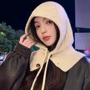 北极绒 简约纯色巴拉克拉法帽冬秋一体帽保暖包头护耳针织加厚百搭 腈纶 斗篷帽 女款