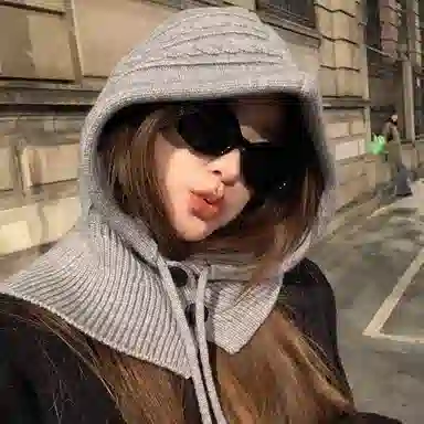 北极绒 毛线针织巴拉克拉法帽围脖一体秋冬天护颈保暖时髦二合一两件套 腈纶 绒线帽 男女同款情侣款