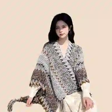 北极绒 民族风针织披风气质外搭保暖云南旅游拍照复古 聚酯纤维 披肩 女款