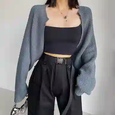 北极绒 韩版针织外搭开衫镂空坎肩罩衫外套长袖 披肩 女款