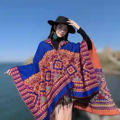 北极绒 旅行拍照穿搭民族风披风 披肩 女款