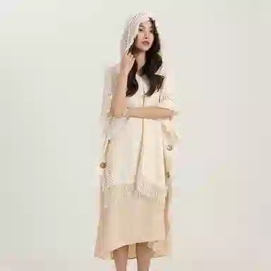 北极绒 森系波西米亚流苏连帽针织旅行拍照网红穿搭斗篷外搭 披肩 女款