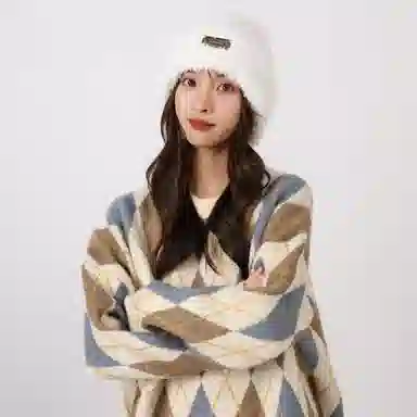 北极绒 秋冬季百搭套头冷帽毛茸茸保暖护耳显脸小 聚酯纤维 绒线帽 男女同款情侣款