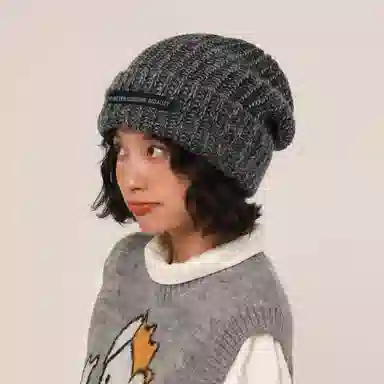 北极绒 秋冬新款时尚百搭大头围毛线显脸小保暖针织 聚酯纤维 绒线帽 男女同款情侣款