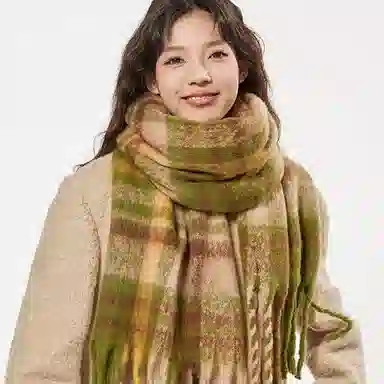 北极绒 冬季高级感格子英伦风学院超大长加厚保暖氛围感 绒线围巾 男女同款情侣款