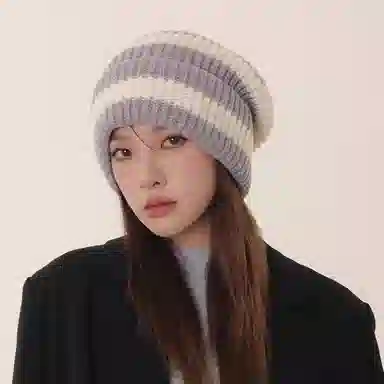 北极绒 条纹大头围毛线秋冬季显脸小保暖针织冷帽套头帽 聚酯纤维 绒线帽 男女同款情侣款