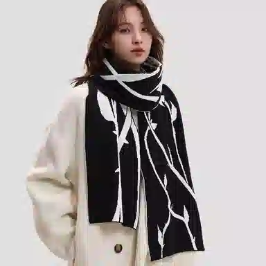 北极绒 原创黑白荆棘玫瑰暗黑系列 绒线围巾 男女同款情侣款