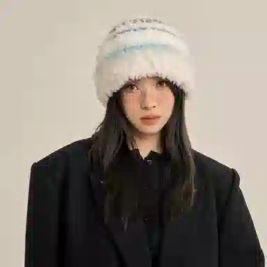 北极绒 秋冬季毛绒显脸小彩色针织大头围加厚保暖 聚酯纤维 渔夫帽 男女同款情侣款