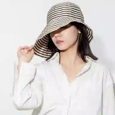 北极绒 日系夏季可折叠条纹防晒时尚百搭大头围显脸小户外出游必备 聚酯纤维 渔夫帽 男女同款情侣款