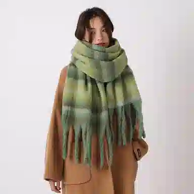 北极绒 高级感复古格子秋冬季保暖防寒 绒线围巾 男女同款情侣款