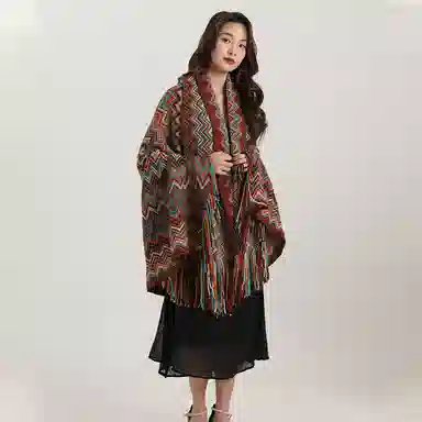北极绒 北欧风外搭披风加厚保暖装饰波西米亚斗篷 披肩 男女同款情侣款