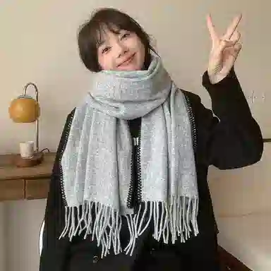 北极绒 秋冬新款网红韩版潮流简约高级感加厚保暖高级感 绒线围巾 男女同款情侣款