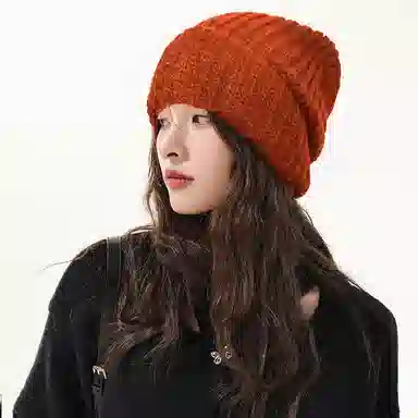 北极绒 冬季大头围针织保暖毛线加绒堆堆款 聚酯纤维 绒线帽 男女同款情侣款