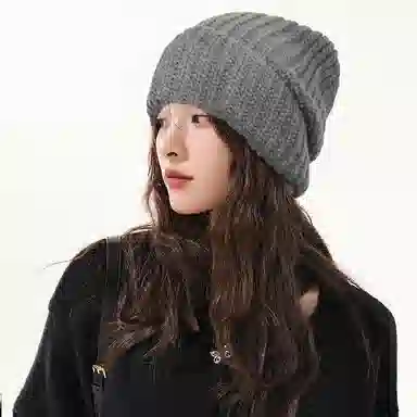 北极绒 冬季大头围针织保暖毛线加绒堆堆款 聚酯纤维 绒线帽 男女同款情侣款