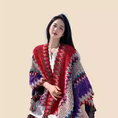 北极绒 民族风针织披风气质外搭保暖云南旅游拍照复古 聚酯纤维 披肩 女款