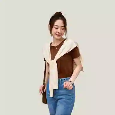 北极绒 纯色针织外搭韩版小坎肩交叉洋气搭肩 披肩 女款