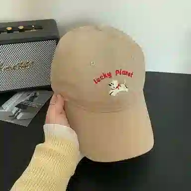 北极绒 韩版潮流刺绣可爱小狗大头围显脸小氛围感户外出游 棉 鸭舌帽 男女同款情侣款