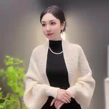 北极绒 针织镂空外搭春秋季 时尚宽松装饰长袖蝙蝠袖 披肩 女款