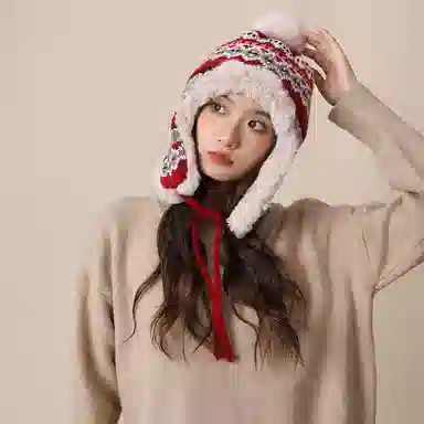 北极绒 秋冬季毛线帽加厚保暖显脸小护耳毛绒骑行挡风防寒套头加绒款 聚酯纤维 雷锋帽 男女同款情侣款