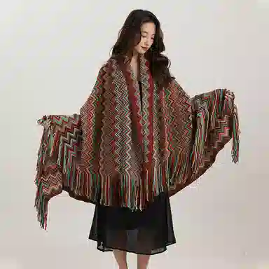 北极绒 北欧风外搭披风加厚保暖装饰波西米亚斗篷 披肩 男女同款情侣款