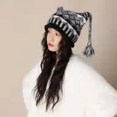 北极绒 可爱麻花辫 民族风提花针织 秋冬季显脸小保暖护耳包头帽 聚酯纤维 绒线帽 男女同款情侣款