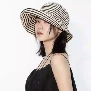 北极绒 日系夏季可折叠条纹防晒时尚百搭大头围显脸小户外出游必备 聚酯纤维 渔夫帽 男女同款情侣款