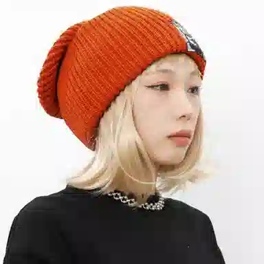 北极绒 秋冬季大头围显脸小贴布毛线尚百搭护耳针织加厚保暖 聚酯纤维 绒线帽 男女同款情侣款