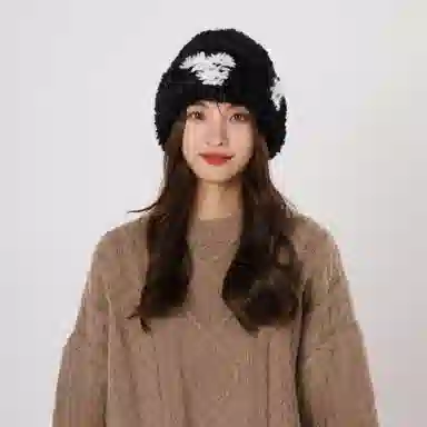 北极绒 韩系爱心大版毛绒冬季休闲百搭加厚保暖包头帽毛茸茸亲肤 聚酯纤维 绒线帽 男女同款情侣款