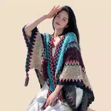 北极绒 民族风针织披风气质外搭保暖云南旅游拍照复古 聚酯纤维 披肩 女款