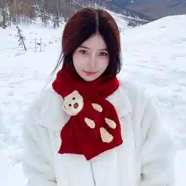 北极绒 针织粗毛线 冬季纯红色围脖加厚保暖可爱 聚酯纤维 绒线围巾 女款