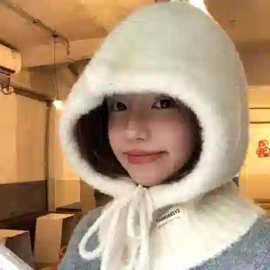 北极绒 韩版巴拉克拉法帽秋冬一体加厚保暖针织护耳帽时尚百搭款 羊毛混纺 斗篷帽 女款