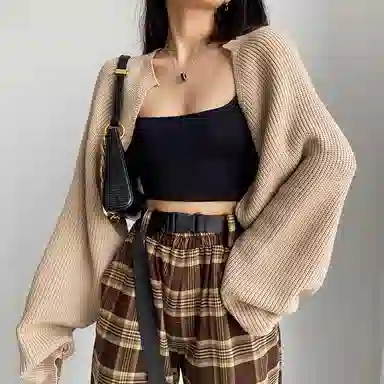 北极绒 韩版针织外搭开衫镂空坎肩罩衫外套长袖 披肩 女款