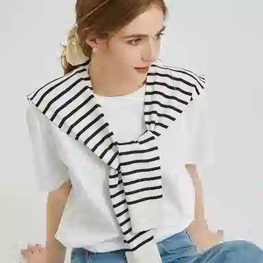 北极绒 春秋针织条纹外搭薄款夏季办公室空调房护颈坎肩 披肩 女款