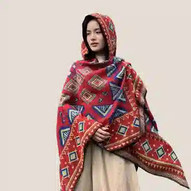 北极绒 波西米亚民族风外搭旅行拍照斗篷 披肩 女款