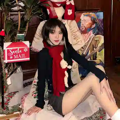 北极绒 针织粗毛线 冬季纯红色围脖加厚保暖可爱 聚酯纤维 绒线围巾 女款