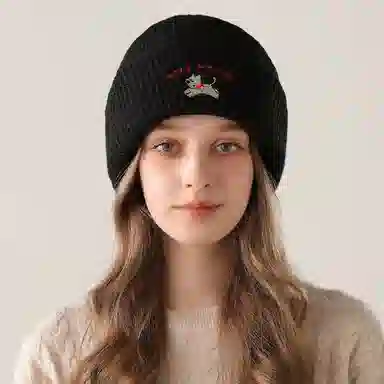 北极绒 秋冬韩系可爱小狗加厚保暖显脸小包头帽冷帽 再生涤纶 绒线帽 男女同款情侣款