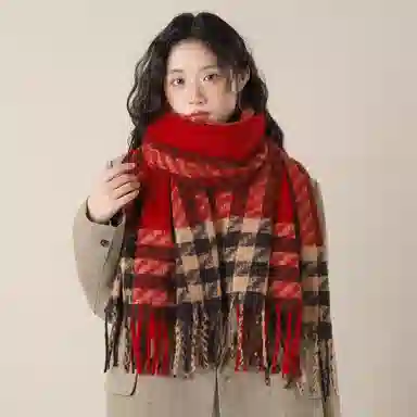北极绒 日系复古氛围感格子流苏学生加厚保暖百搭高级感 绒线围巾 男女同款情侣款