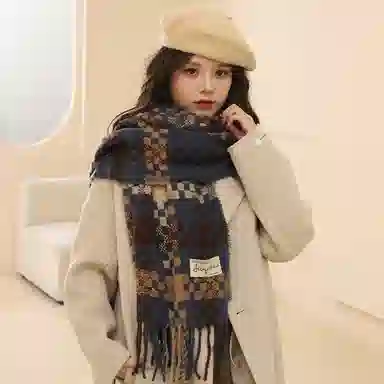 北极绒 秋冬季格子高级氛感流苏百搭保暖加厚学生 绒线围巾 男女同款情侣款