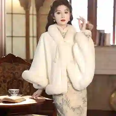北极绒 ｜初雪｜冬季斗篷少女百搭保暖旗袍外搭古装民国小洋装新娘外穿 披肩 女款