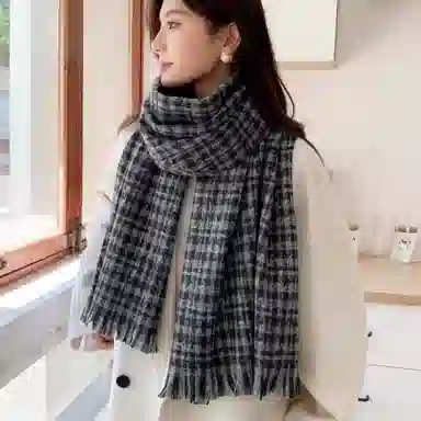 北极绒 新款高级感 经典百搭格子 秋冬季护颈两用 聚酯纤维 绒线围巾 男女同款情侣款