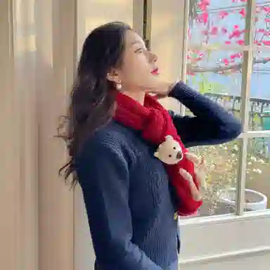 北极绒 针织粗毛线 冬季纯红色围脖加厚保暖可爱 聚酯纤维 绒线围巾 女款