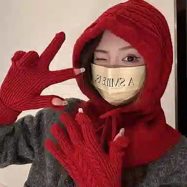 北极绒 毛线针织巴拉克拉法帽围脖一体秋冬天护颈保暖时髦二合一两件套 腈纶 绒线帽 男女同款情侣款