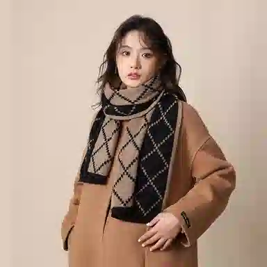 北极绒 红色格子秋冬季高级感百搭 绒线围巾 男女同款情侣款