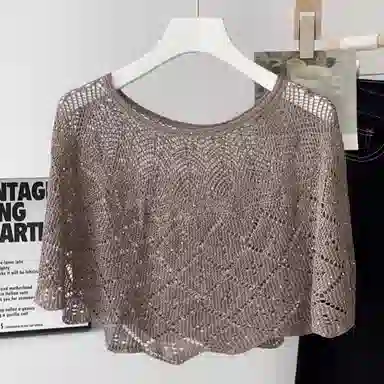 北极绒 夏秋薄款亮片套头衫外搭镂空潮流百搭空调房【赠胸针】 聚酯纤维 披肩 女款